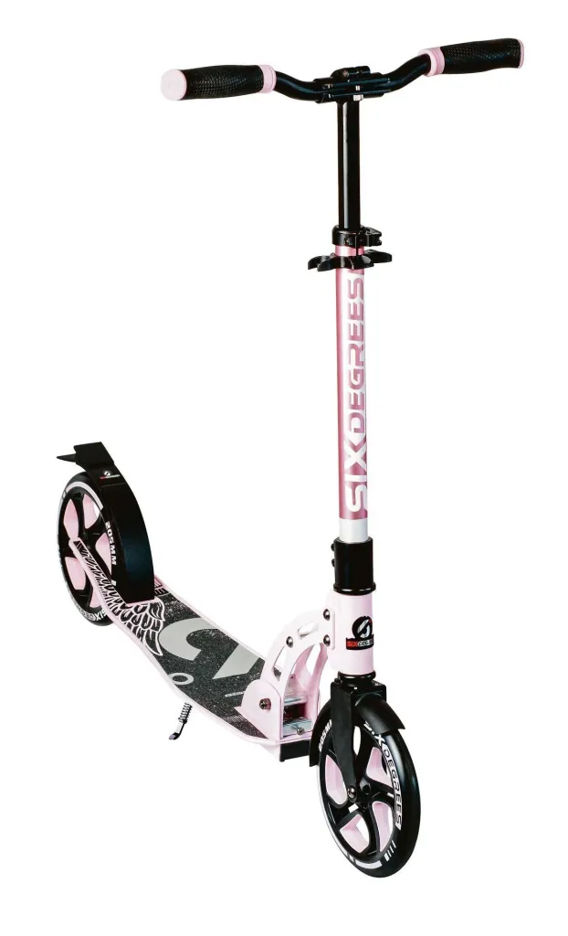Aluminum scooter with folding mechanism, stand, 205 mm, ABEC 7, height adjustable, pastel pink