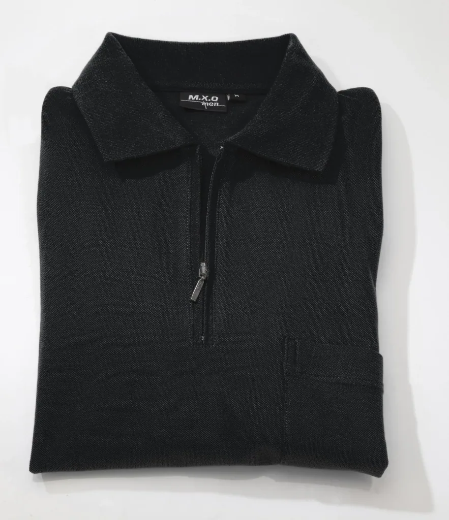 Polo shirt with zip, black, size L