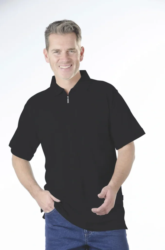 Polo shirt with zip, black, size L