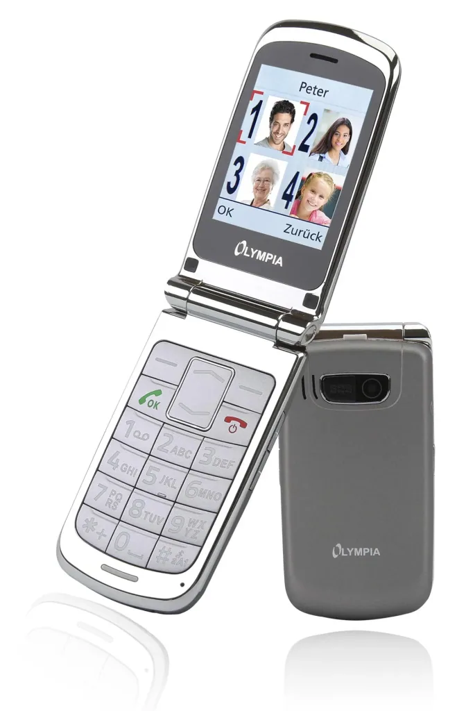 Large button clamshell phone in silver
