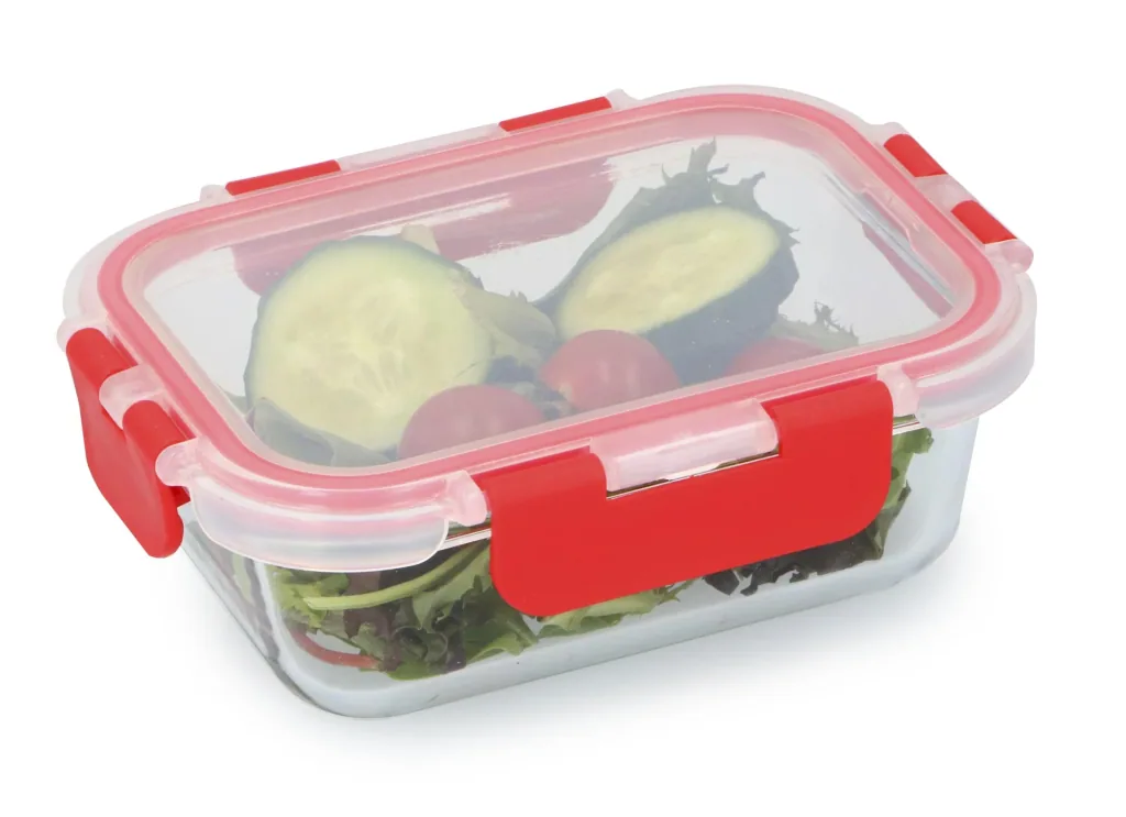 Glass food storage container, 390 ml, 15.6 x 12 x 5.6 cm
