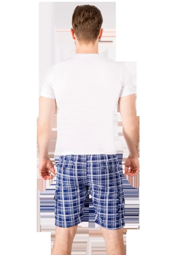 Shorts with cargo pocket, color navy/checked, size 2XL