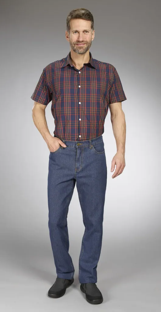 Shirt, short sleeve, blue checked, size 39/40