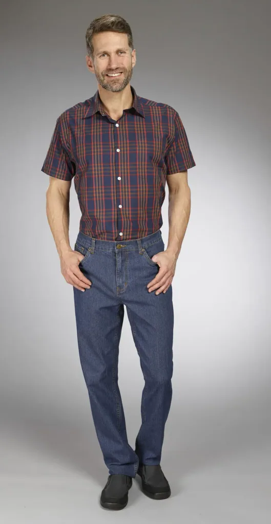 Shirt, short sleeve, blue checked, size 39/40