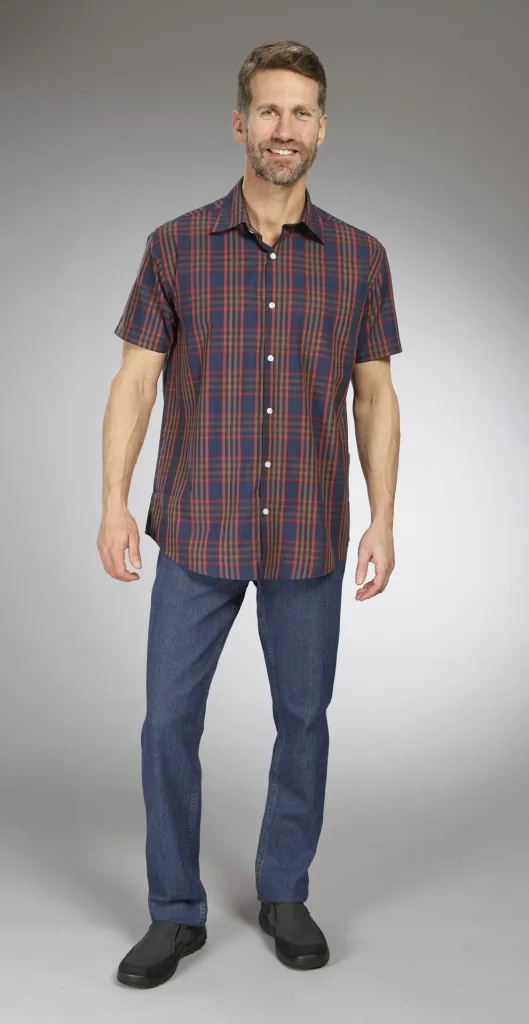 Shirt, short sleeve, blue checked, size 39/40