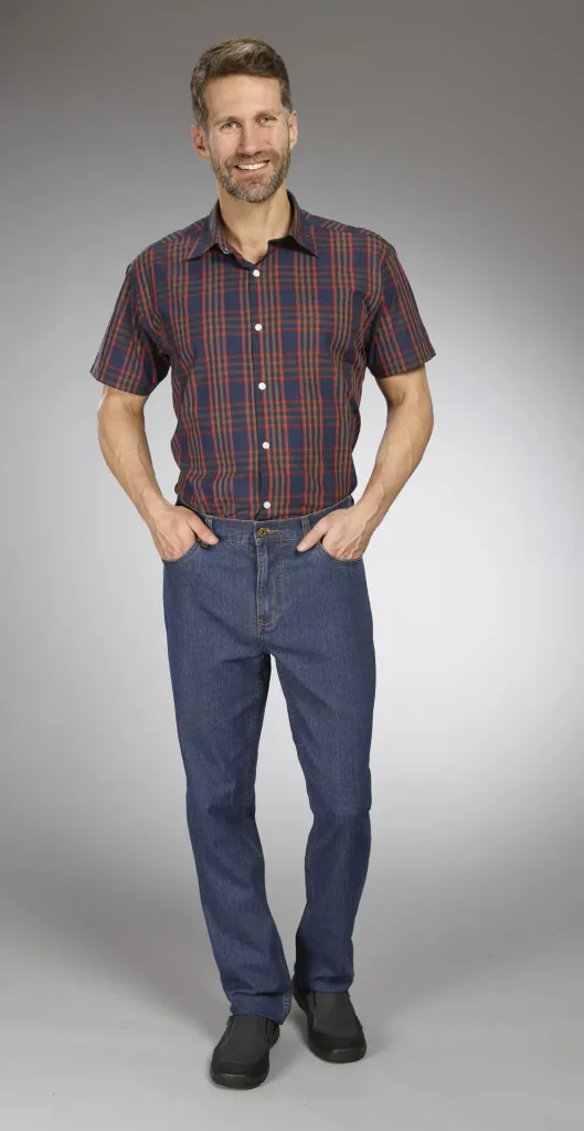Shirt, short sleeve, blue checked, size 39/40
