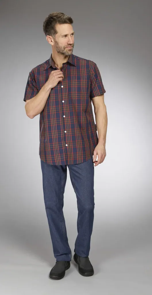 Shirt, short sleeve, blue checked, size 39/40