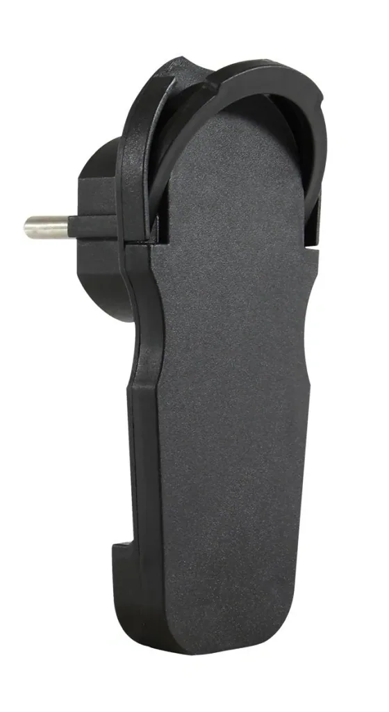 Flat plug with earthing contact and mains connection, black