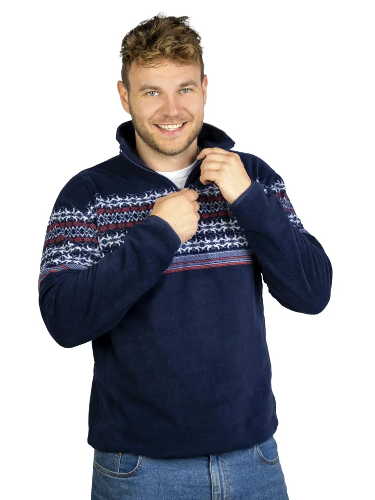 Stand-up collar fleece shirt, navy, size M