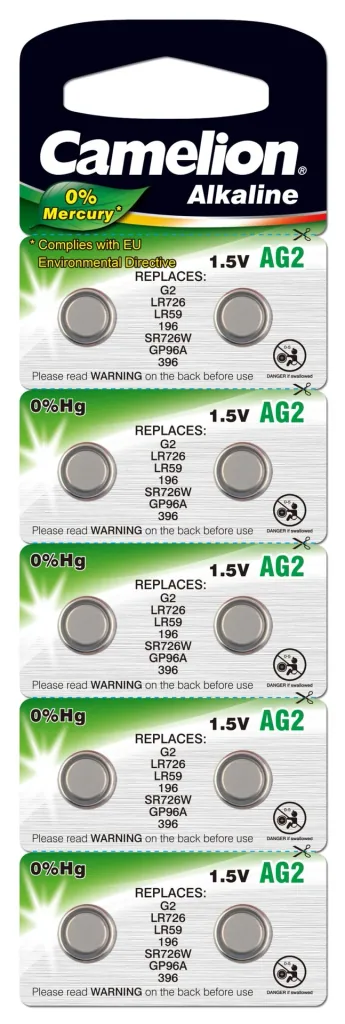 Alkaline button cell AG2/LR59, 1.5Volt, 0%HG - 10 pieces