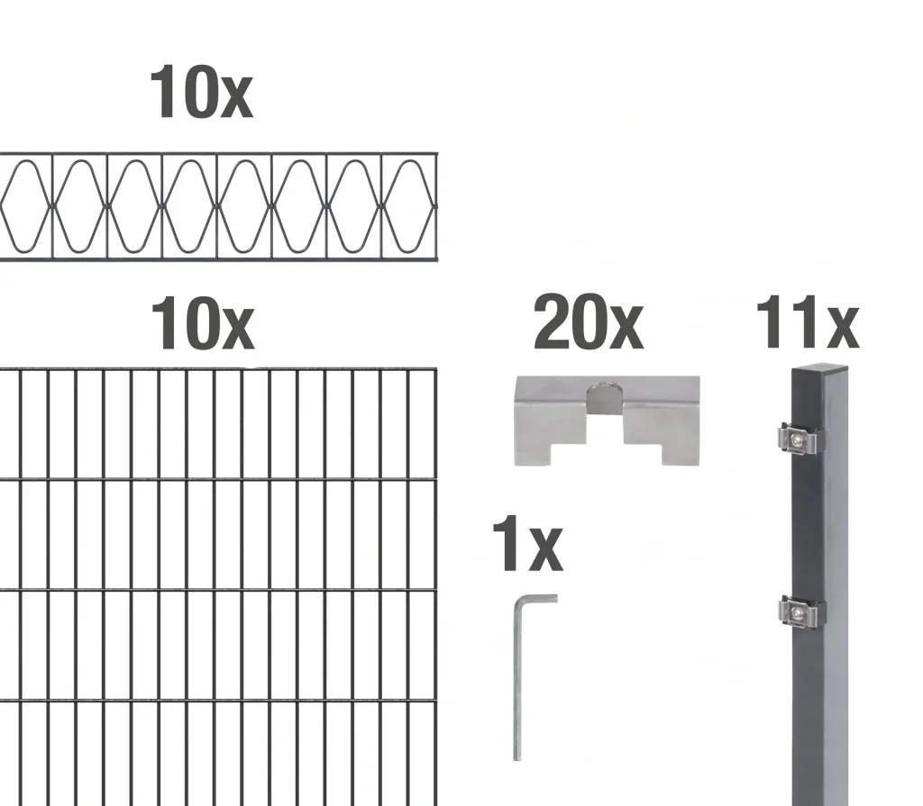 Double rod mesh fence sets anthracite with decorative element "Elegance", length: 20 m, height: 140 cm
