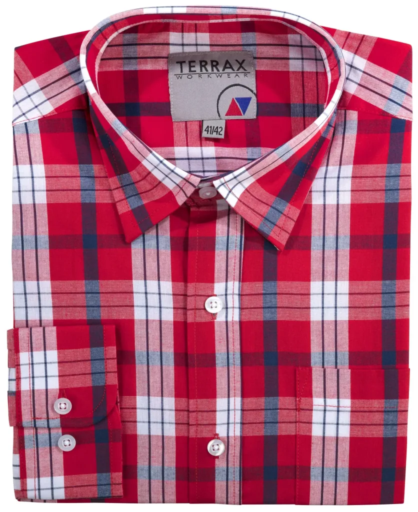 Cotton shirt, long-sleeved, color red/checked, size 41/42