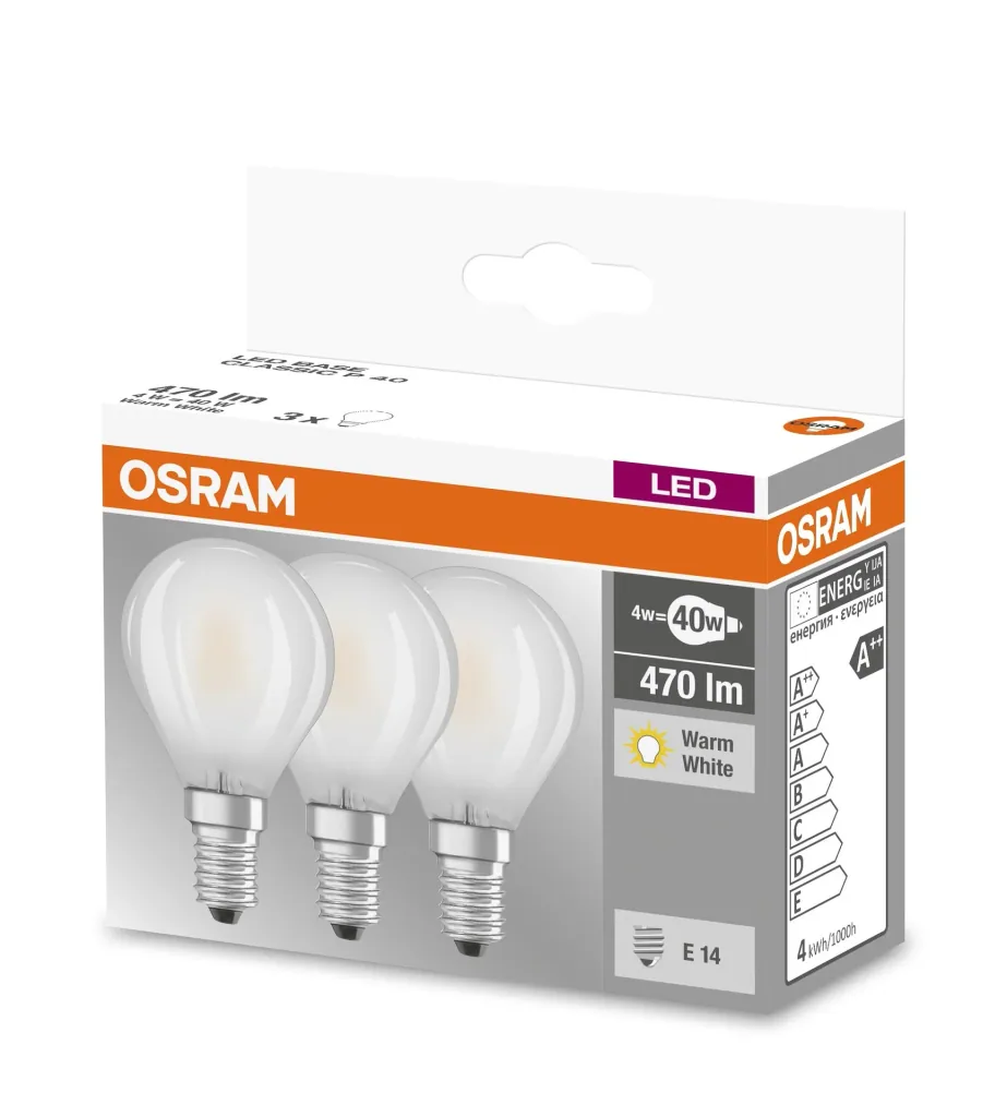BASE RETRO LED drop lamp with 4 watts, E14, warm white, matt - 3 pieces