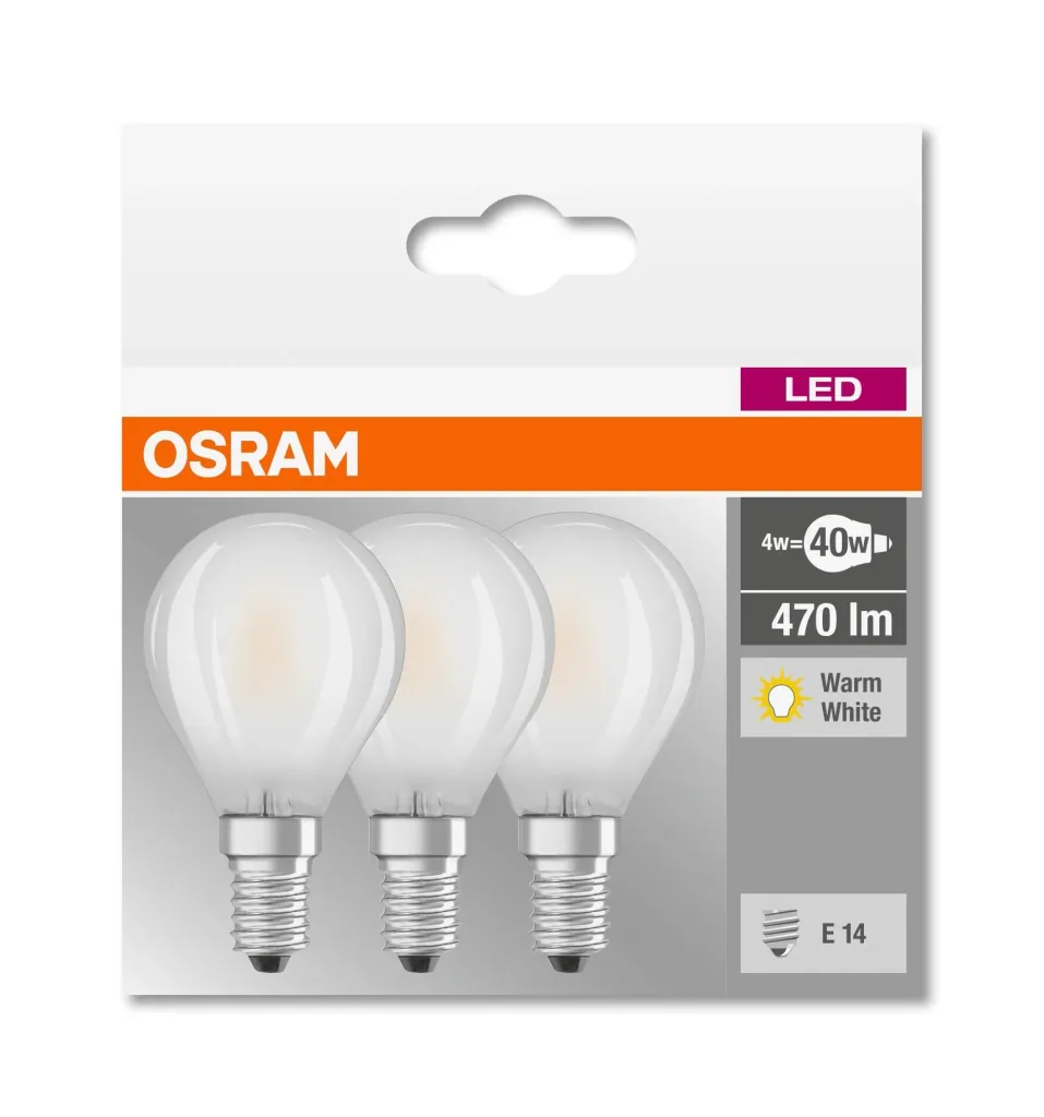 BASE RETRO LED drop lamp with 4 watts, E14, warm white, matt - 3 pieces