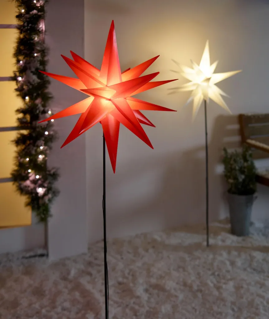 LED plastic star with rod 58 cm, red