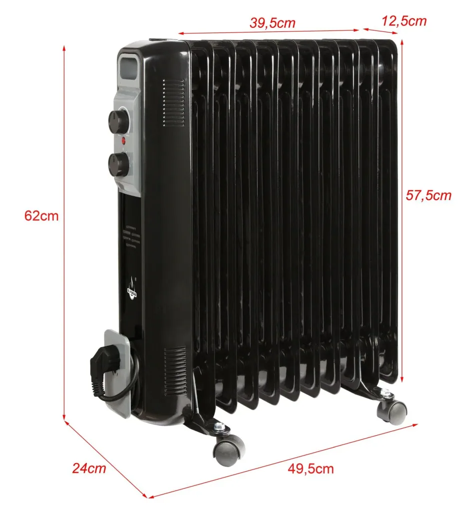 Mobile oil radiator, black, 11 fins