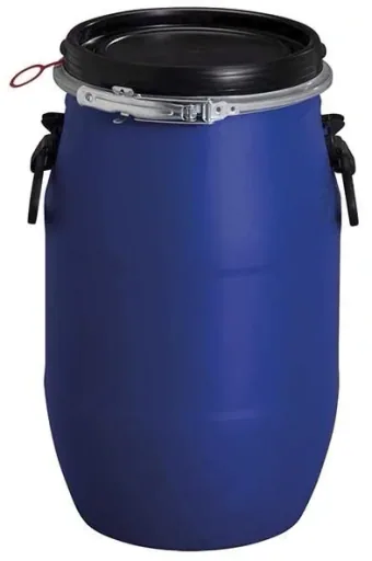 Plastic barrel with lid, clamping ring and carrying handles, PE, 30 l
