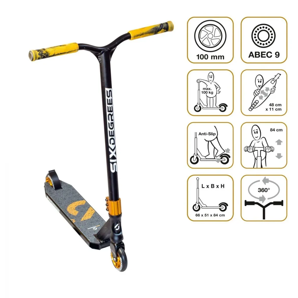 Stunt scooter with reinforced wing handlebar, HIC Compression, 100 mm, ABEC 9, 360° steering, black-copper brown