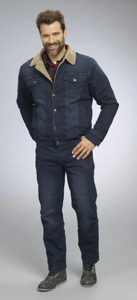 Denim jacket with teddy lining, color denim blue, size M