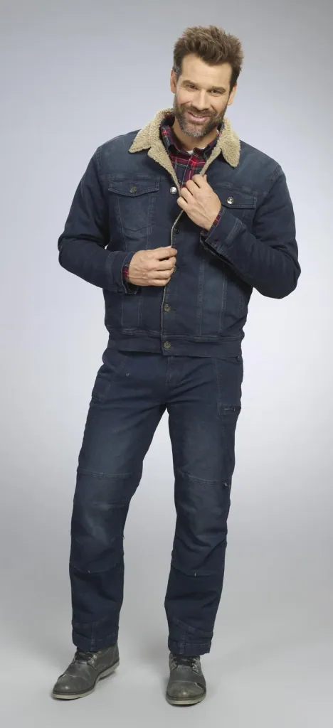 Denim jacket with teddy lining, color denim blue, size M