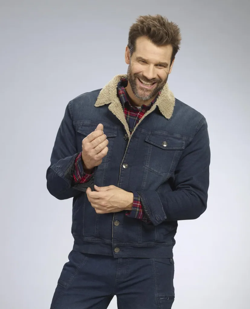 Denim jacket with teddy lining, color denim blue, size M