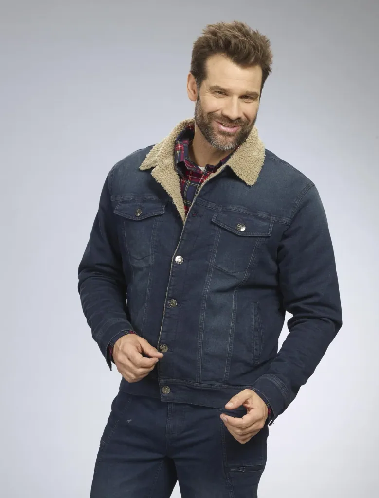 Denim jacket with teddy lining, color denim blue, size M