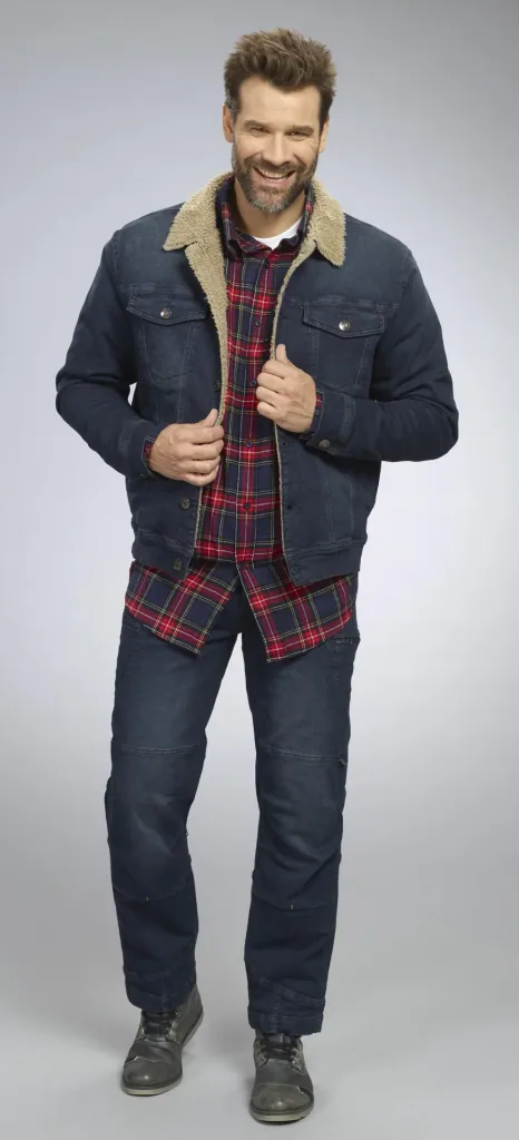 Denim jacket with teddy lining, color denim blue, size M