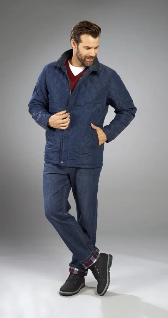Quilted jacket with stand-up collar, navy, size M