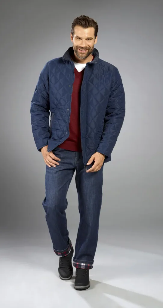 Quilted jacket with stand-up collar, navy, size M