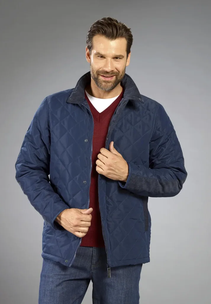 Quilted jacket with stand-up collar, navy, size M