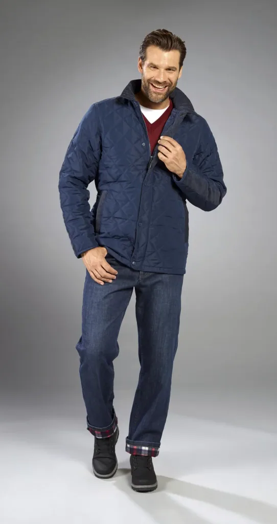Quilted jacket with stand-up collar, navy, size M