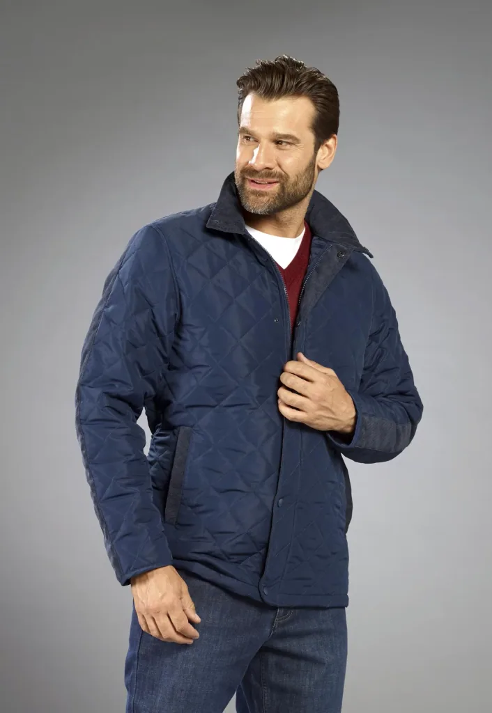 Quilted jacket with stand-up collar, navy, size M