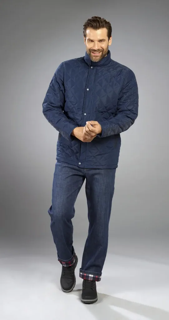 Quilted jacket with stand-up collar, navy, size M