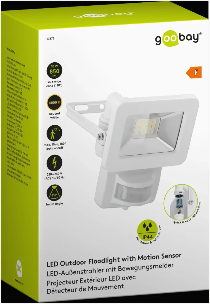 LED outdoor spotlight with motion detector white, 10 watts - 850 lumens