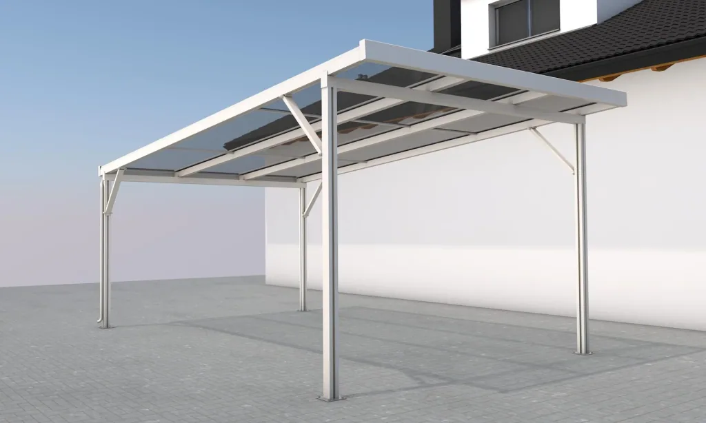 Carport Premium, white, 3094 x 5620 mm - Polycarbonate multi-wall sheets 16 mm, clear