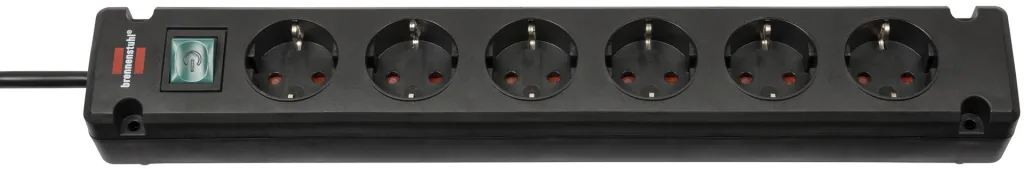 Power strip with 90° arrangement, 6-way in black