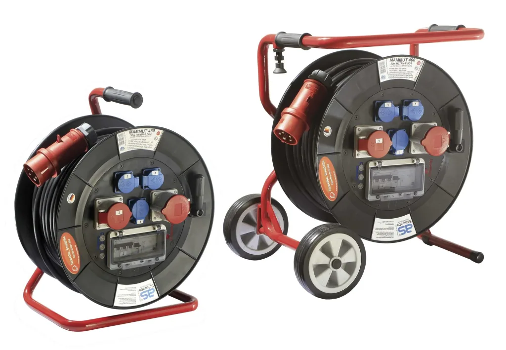 Professional reel Mammut 460 Version 3, 30m, 3 sockets 230V, 1+1-CEE sockets, with foldable base frame