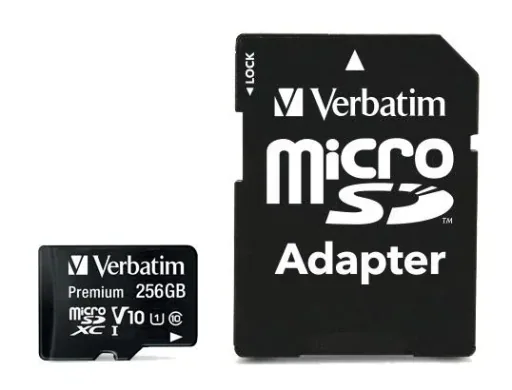 256 GB microSDXC memory card with SD card adapter, Class 10