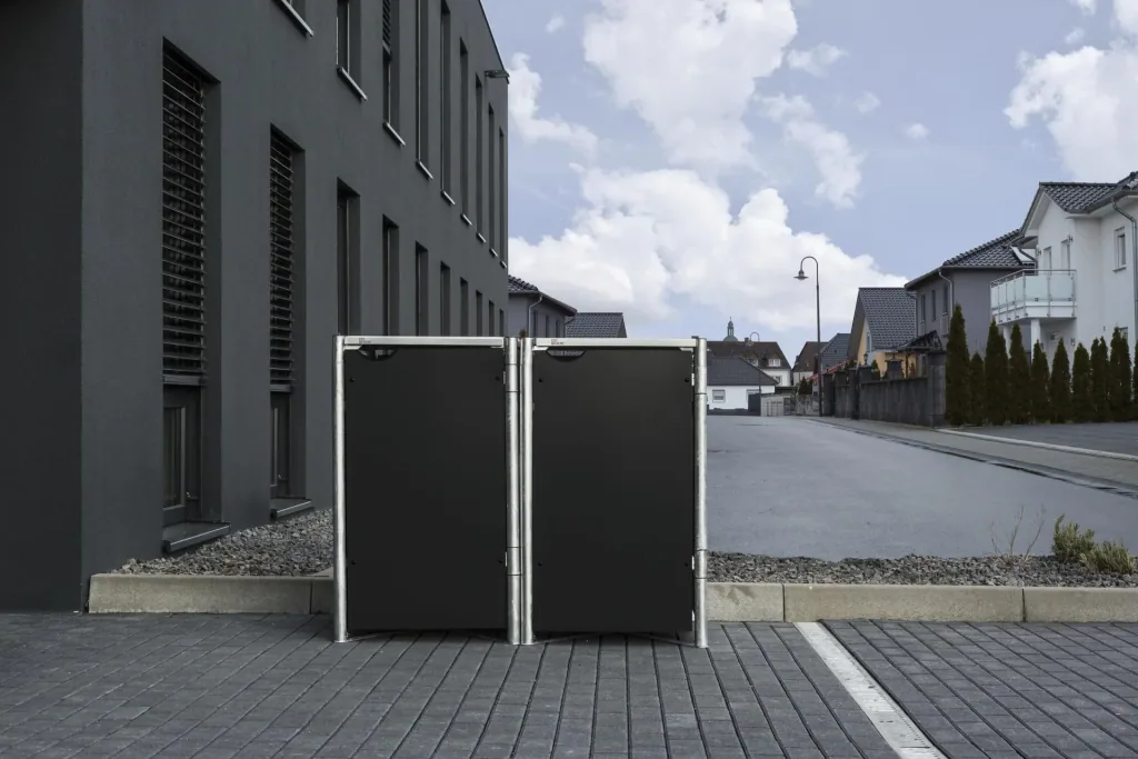 Garbage can box 240 liters, plastic, black, with connector, 2 pieces