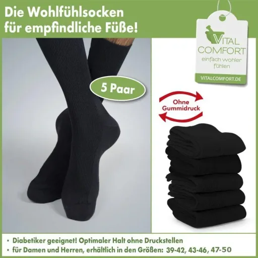 Comfortable socks, black assorted, size 47 - 50, 5 pairs