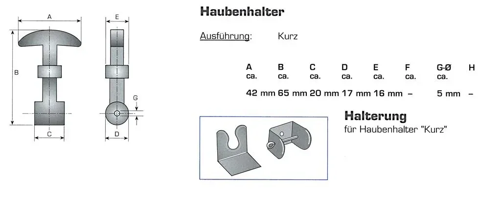 Hood holder, 65 mm long, 2 pieces