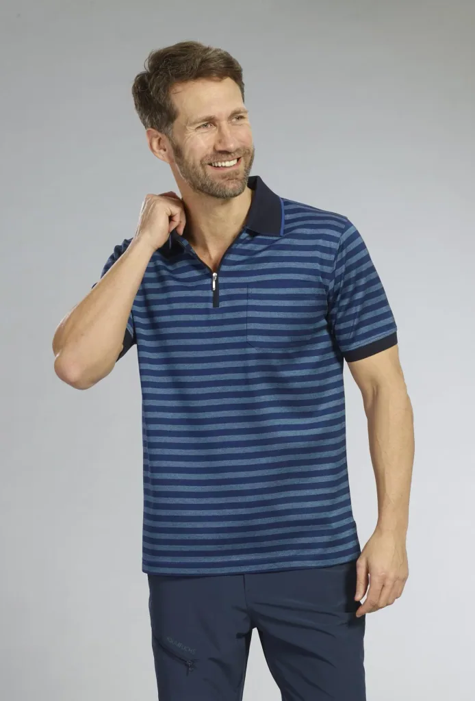 Polo shirt, navy striped, size M