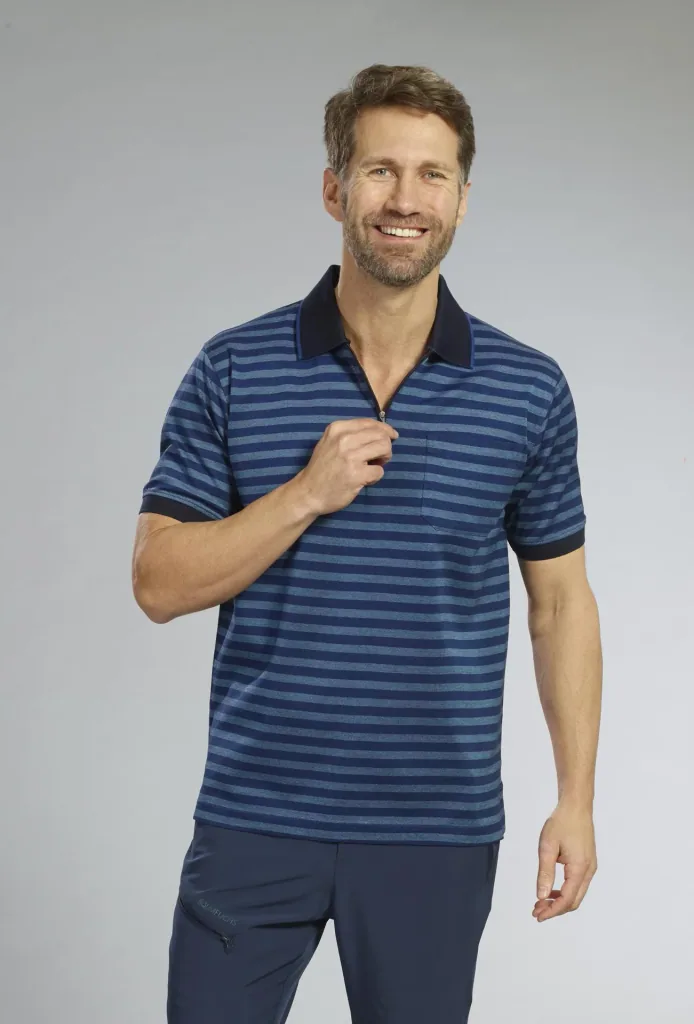 Polo shirt, navy striped, size M