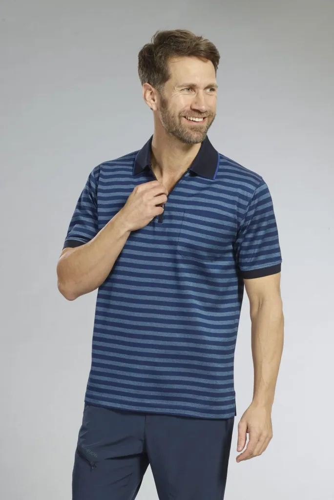 Polo shirt, navy striped, size M