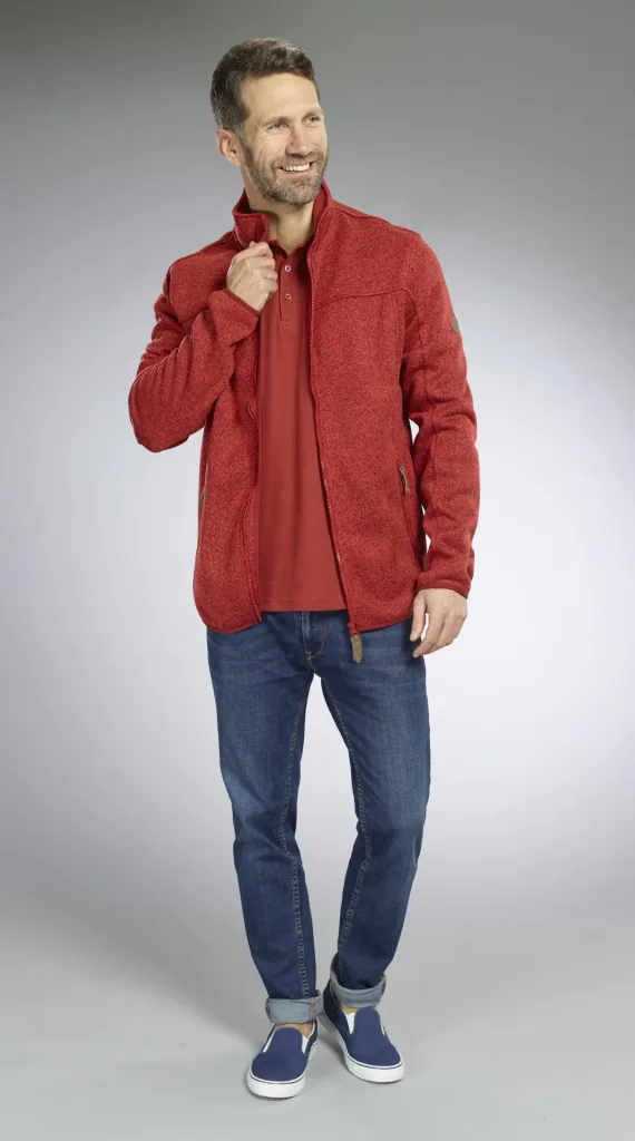 Cardigan with zipper, color red/melange, size M