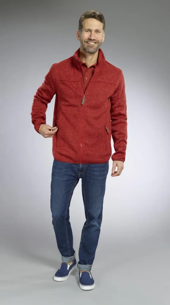 Cardigan with zipper, color red/melange, size M