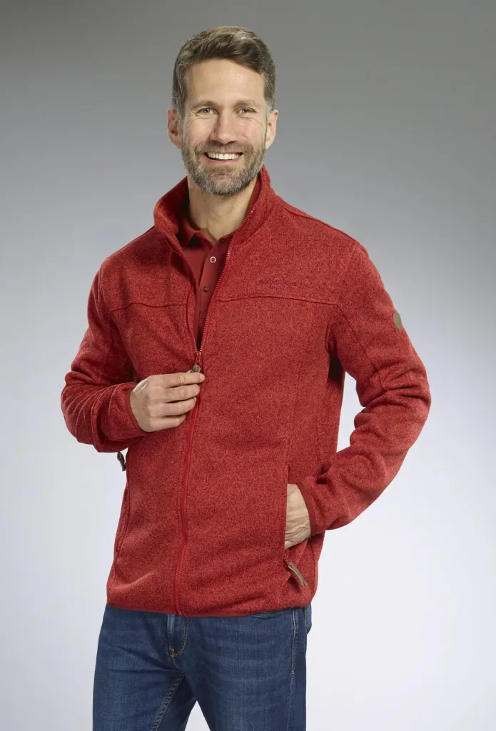 Cardigan with zipper, color red/melange, size M