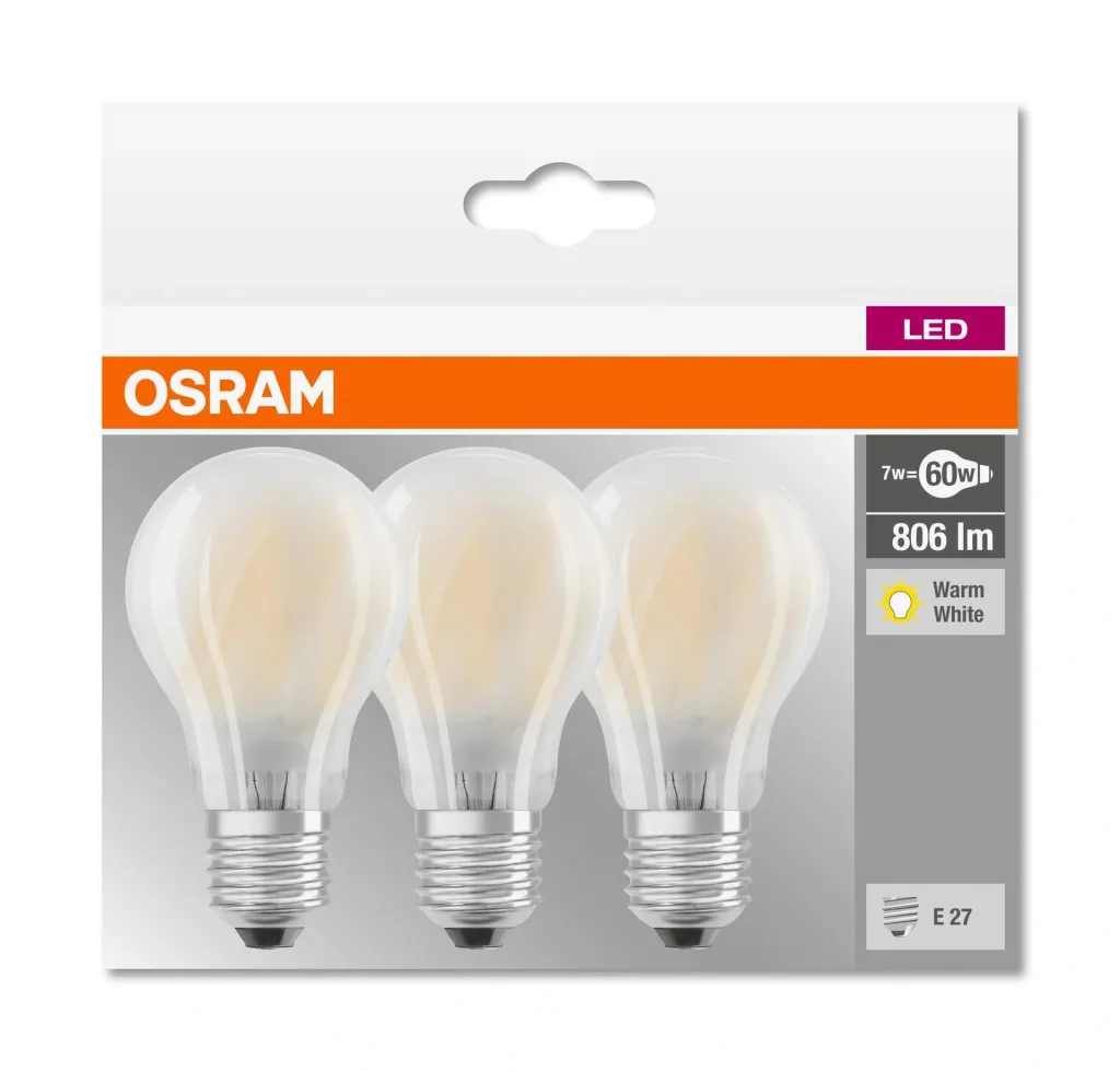 BASE RETRO LED lamp with 7 watts, E27, warm white, matt - 3 pieces