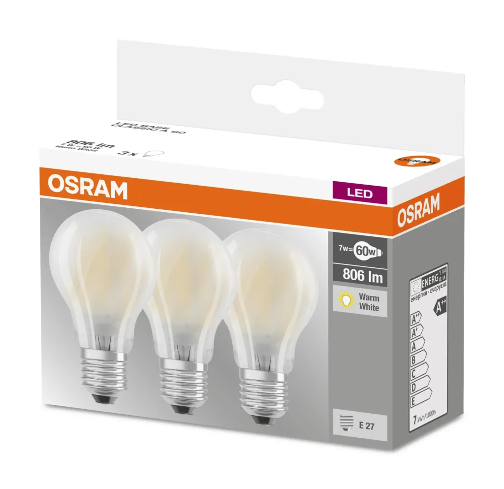BASE RETRO LED lamp with 7 watts, E27, warm white, matt - 3 pieces
