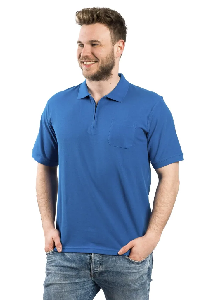 Polo shirt with zip, azure blue, size M